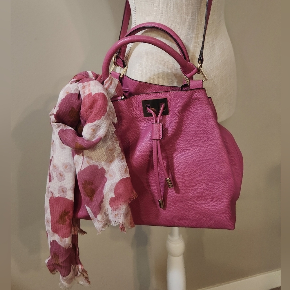 Boden Pink Leather 2 Handle & Crossbody Bag NWOT plus Bonus Scarf